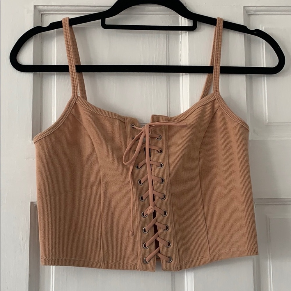 Tan String Up Crop Top